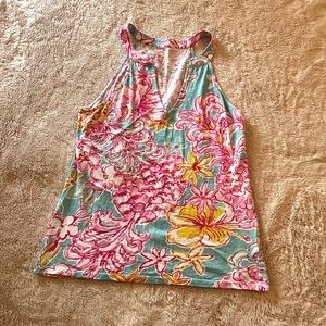 EUC Lilly Pulitzer breakwater blue Lolita print Essie tank top size small